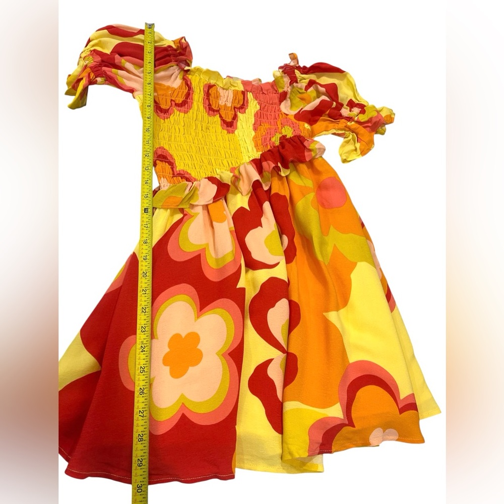 NWT SABO Jaden Off Shoulder Yellow Floral Smocked Mini Dress XS Vacation Resort - Picture 12 of 15